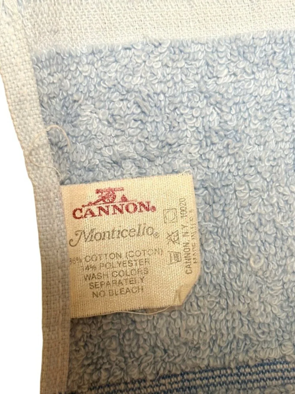 Vintage Cannon Monticello Santa Cruz Lt. Blue Decorative Bath Towel Fringe Trim